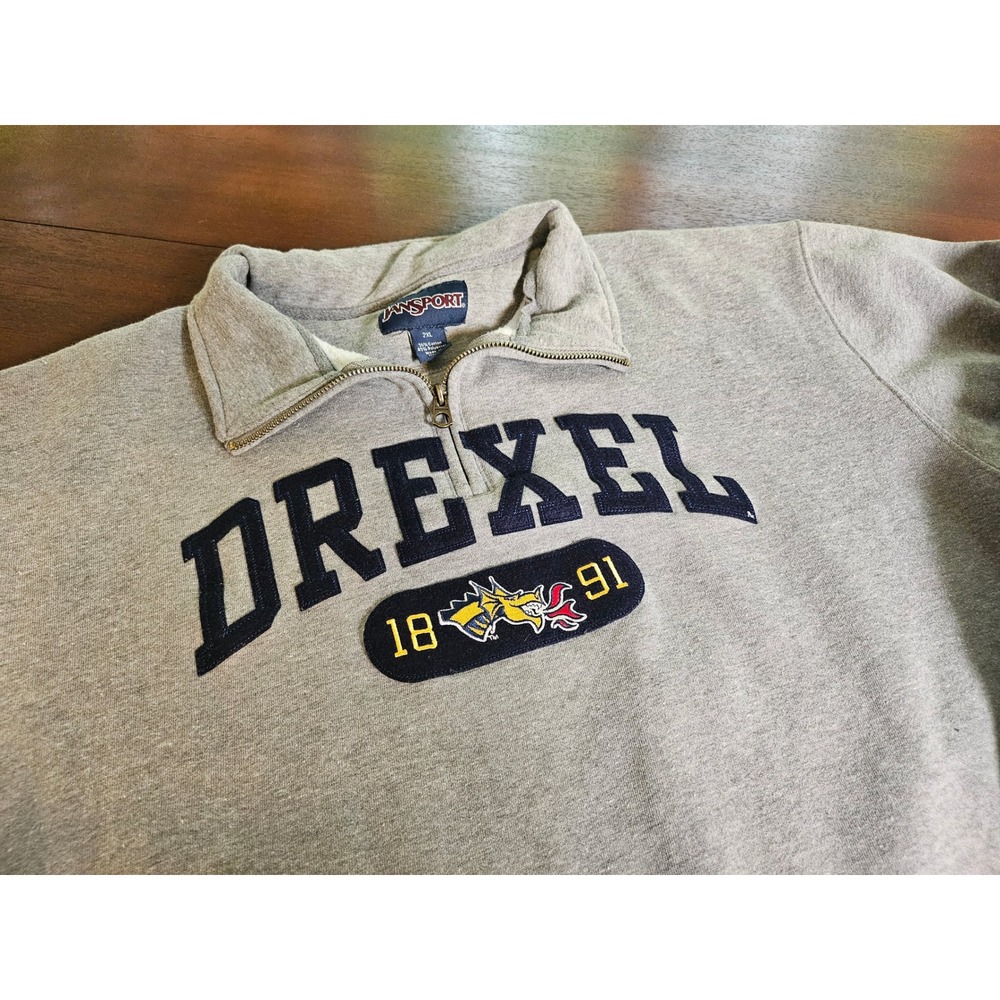Jansport Quarter Zip Sweatshirt Mens 2XL Gray Drexel University Dragons Pullover